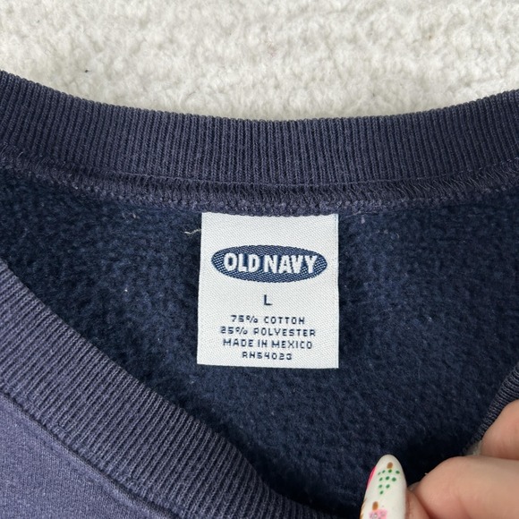 Vintage Old Navy Sweatshirt Mens Large Navy Blue Fleece Crewneck 90s Logo Y2K - Picture 6 of 13